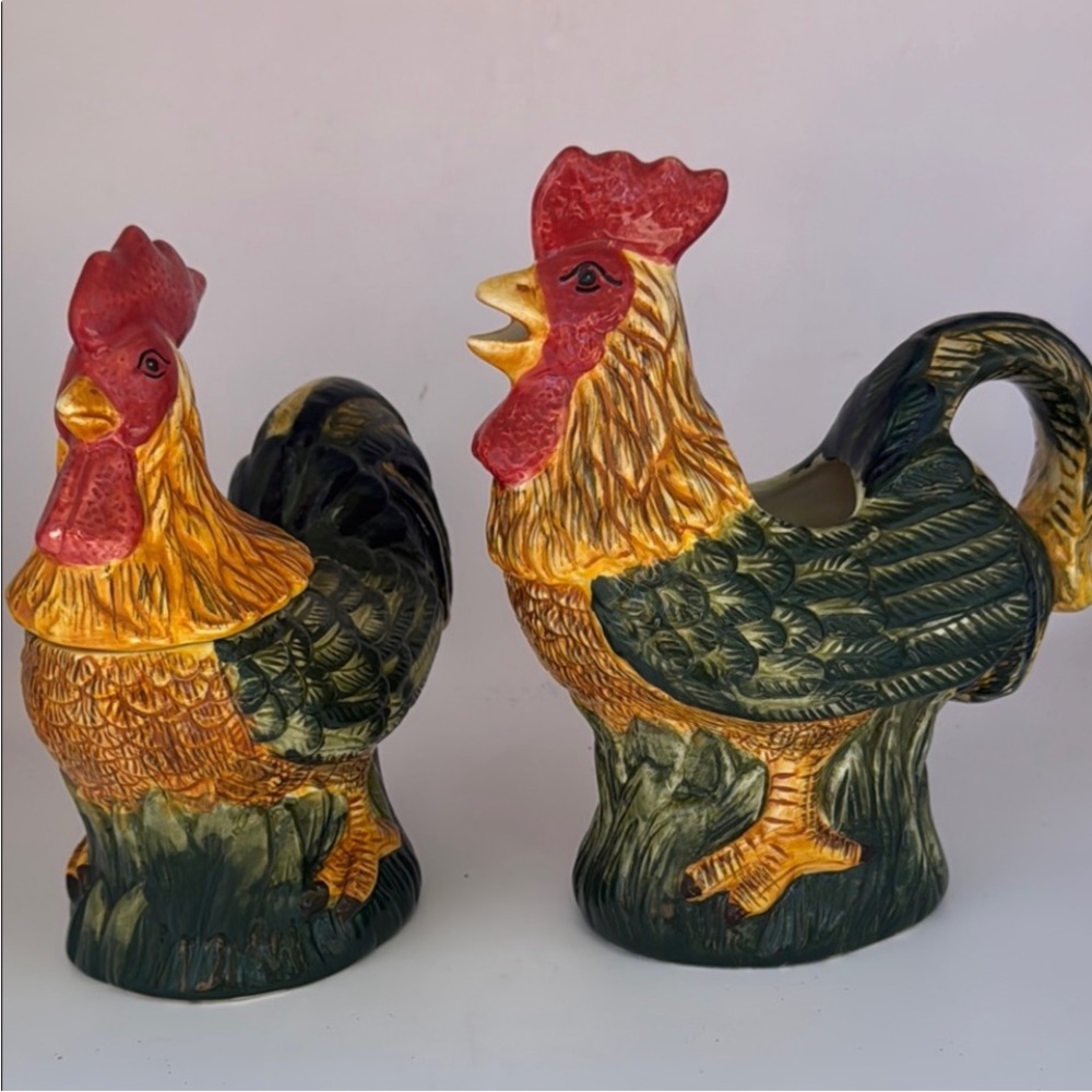 Home Brand Ceramic Rooster Creamer & Sugar Set - Vintage Discontinued Collection